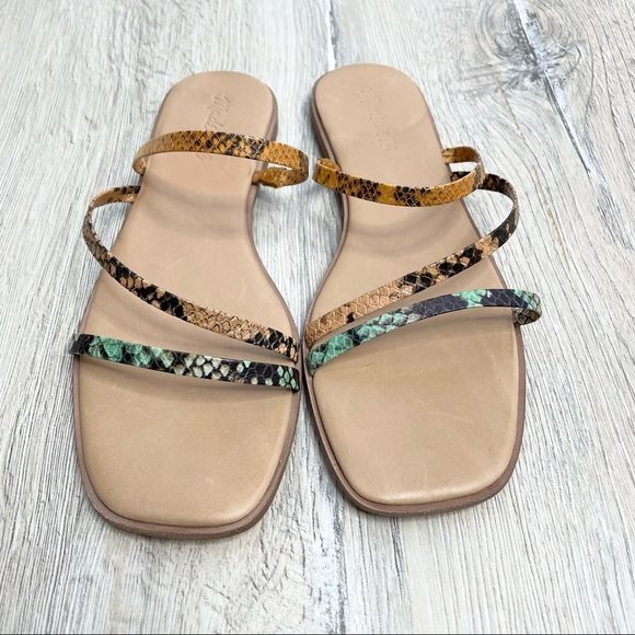 Madewell Lyra Slide Sandals Leather Snake Print Sz 8.5 - Picture 1 of 9